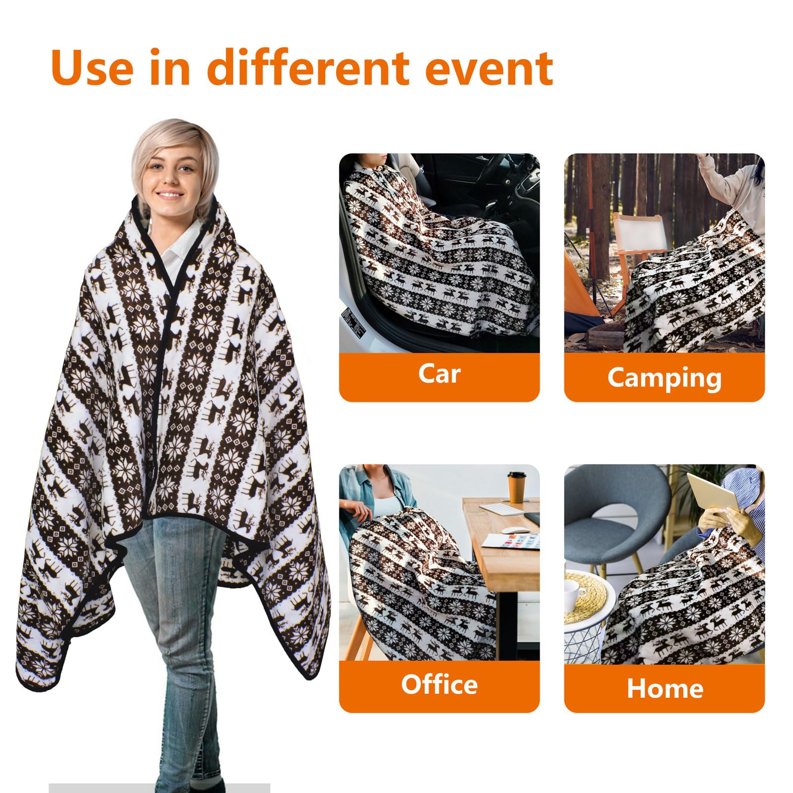 12V Electric Heated Car Blanket with 2 Heat Levels - Portable Heated Blanket for Cars, Trucks & SUVs - Perfect for Winter Road Trips & Camping (Coffee Brown)