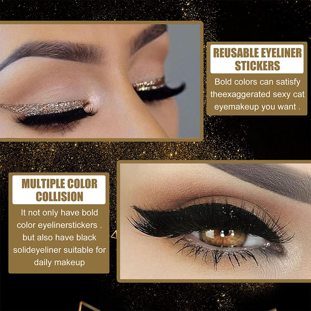 28 Pairs Glitter Eyeliner Stickers - Self-Adhesive Winged Eyeliner & Cat Eye Makeup Stickers - Reusable Eyelash Tape for Dramatic Eye Looks - Perfect for Parties, Halloween, Cosplay and Special Occasions