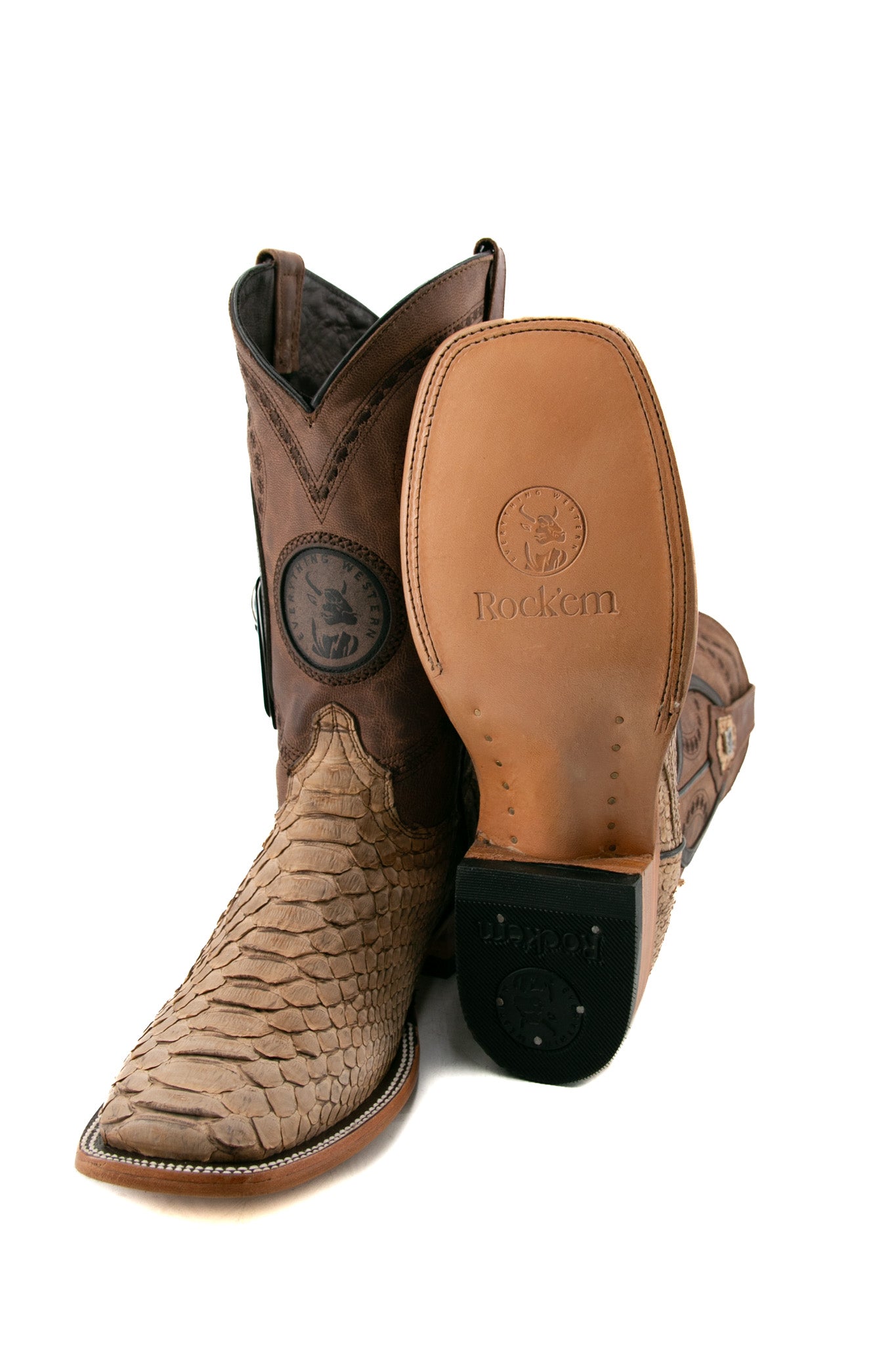 Exotic Python Square Toe Cowboy Boots for Men & Women - Western Style Fashion Boots for Rodeo, Country Music Festivals & Night Out