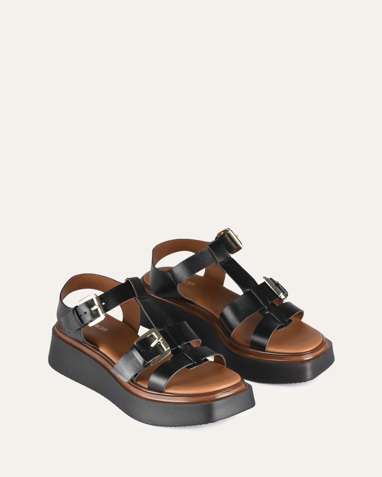 ANGELINA Women's Black Leather Flat Sandals - Comfortable Casual Shoes for Summer, Beach & Everyday Wear