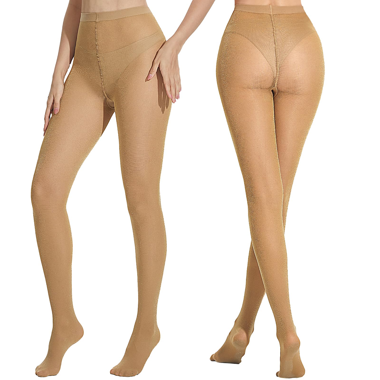 MANZI Women's Lurex Glitter Tights - Metallic Sparkly Stockings & Shimmer Pantyhose (2 Pairs) - Perfect for Parties, Holidays & Special Occasions