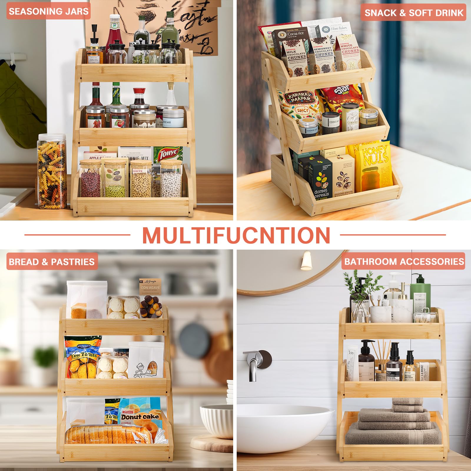 Premium Bamboo Fruit Basket - 15mm Thick Kitchen Countertop Organizer for Fruits & Vegetables | Durable Storage Stand with Easy Self-Assembly | Perfect for Pantry, Dining Table, and Farmhouse Style Kitchens
