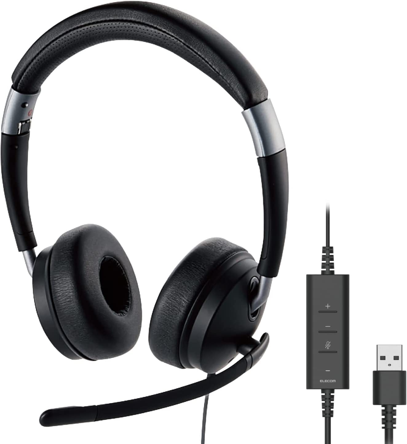 ELECOM Wired Stereo Headphones with Dual Mic Noise Cancelling - USB-A Inline Volume Control for PC, Mac, Laptop (HS-HP101UNCBK) - Perfect for Online Meetings, Gaming & Remote Work