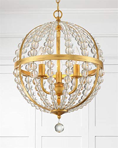 Crystorama Roxy 3-Light Antique Gold Mini Chandelier - Elegant Ceiling Lighting Fixture for Dining Room, Bedroom, or Entryway