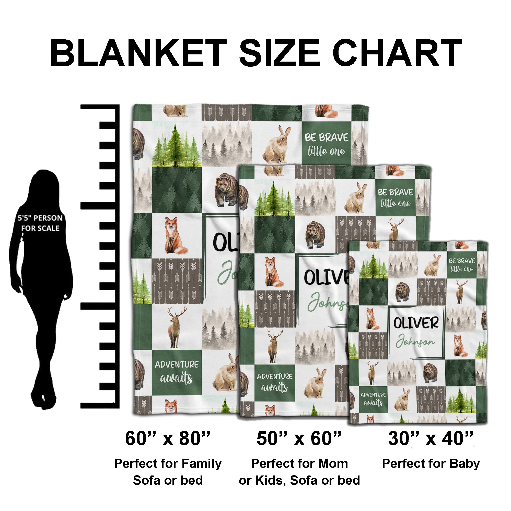 Personalized Woodland Fleece Blanket with Name - Custom Safari Theme Nursery Blanket for Toddlers & Kids | Cozy Baby Shower Gift, Nursery Decor, and Snuggly Swaddle Blanket