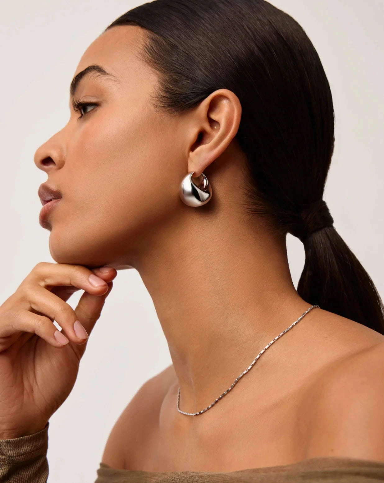 Stylish Sculptural Chubby Dome Medium Hoop Earrings - Silver Plated Jewelry for Women | Perfect for Everyday Wear, Parties & Special Occasions