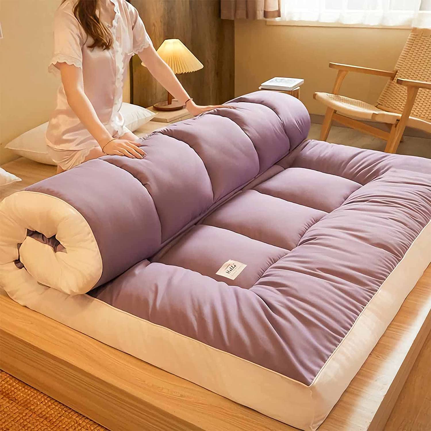 Extra Thick Japanese Floor Mattress Futon - Queen Size Tatami Sleeping Pad for Home, Travel & Camping | Foldable Roll-Up Design | Comfortable Floor Bed for Guest Room, Dorm or Outdoor Use (Color: C)