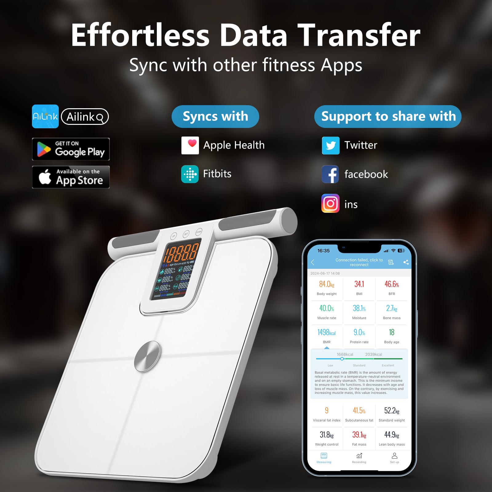 Smart Scale by Brand - 8 Electrode Body Composition Analyzer with BMI, Body Fat, Muscle Mass & Large LCD Display (396lb Capacity) - Perfect for Home Gym, Weight Loss Tracking & Health Monitoring