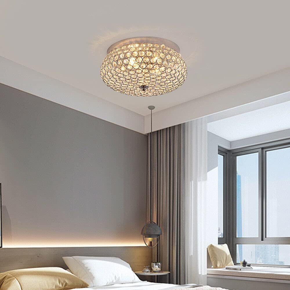 Modern Crystal Ceiling Light - LED Flush Mount Chandelier for Bedroom & Living Room