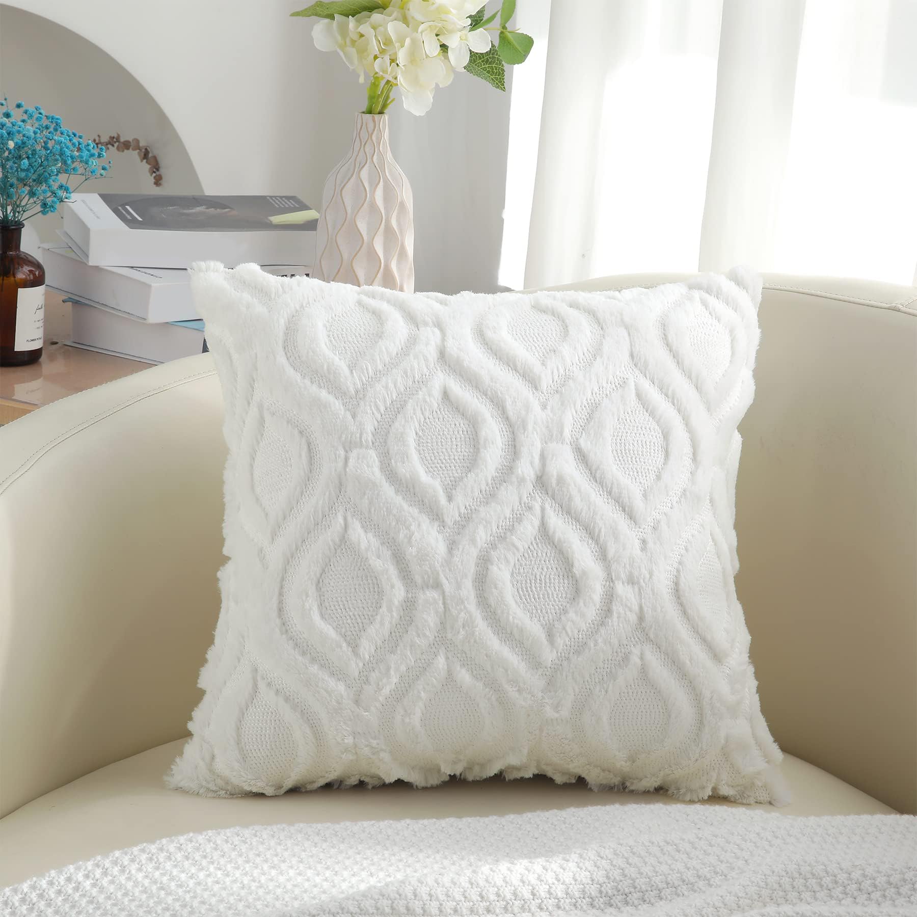 Premium Soft Plush Faux Wool Throw Pillow Covers 26x26 Inch (Set of 2) - Cream Beige Couch Pillow Cases for Living Room, Sofa & Bed - Cozy Home Decor Accent Pillows for Spring & All Seasons