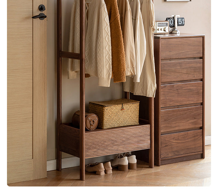 Premium Black Walnut & Oak Solid Wood Floor-to-Ceiling Clothes Storage Rack - Heavy-Duty Garment Organizer for Bedroom, Closet, or Entryway