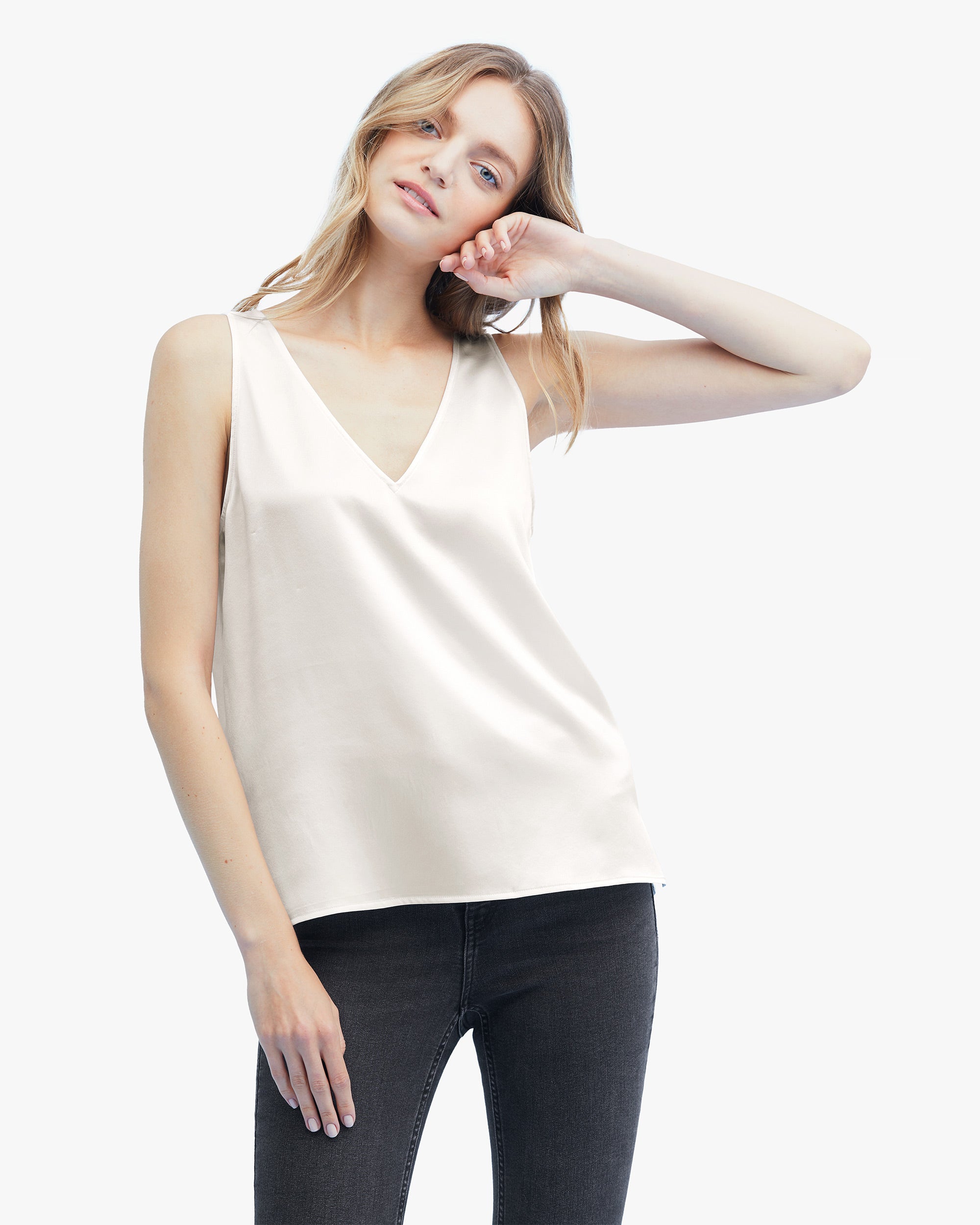 Luxury V Neck Silk Tank Top for Women - Soft & Breathable Summer Blouse - Perfect for Casual Wear, Office & Evening Outfits