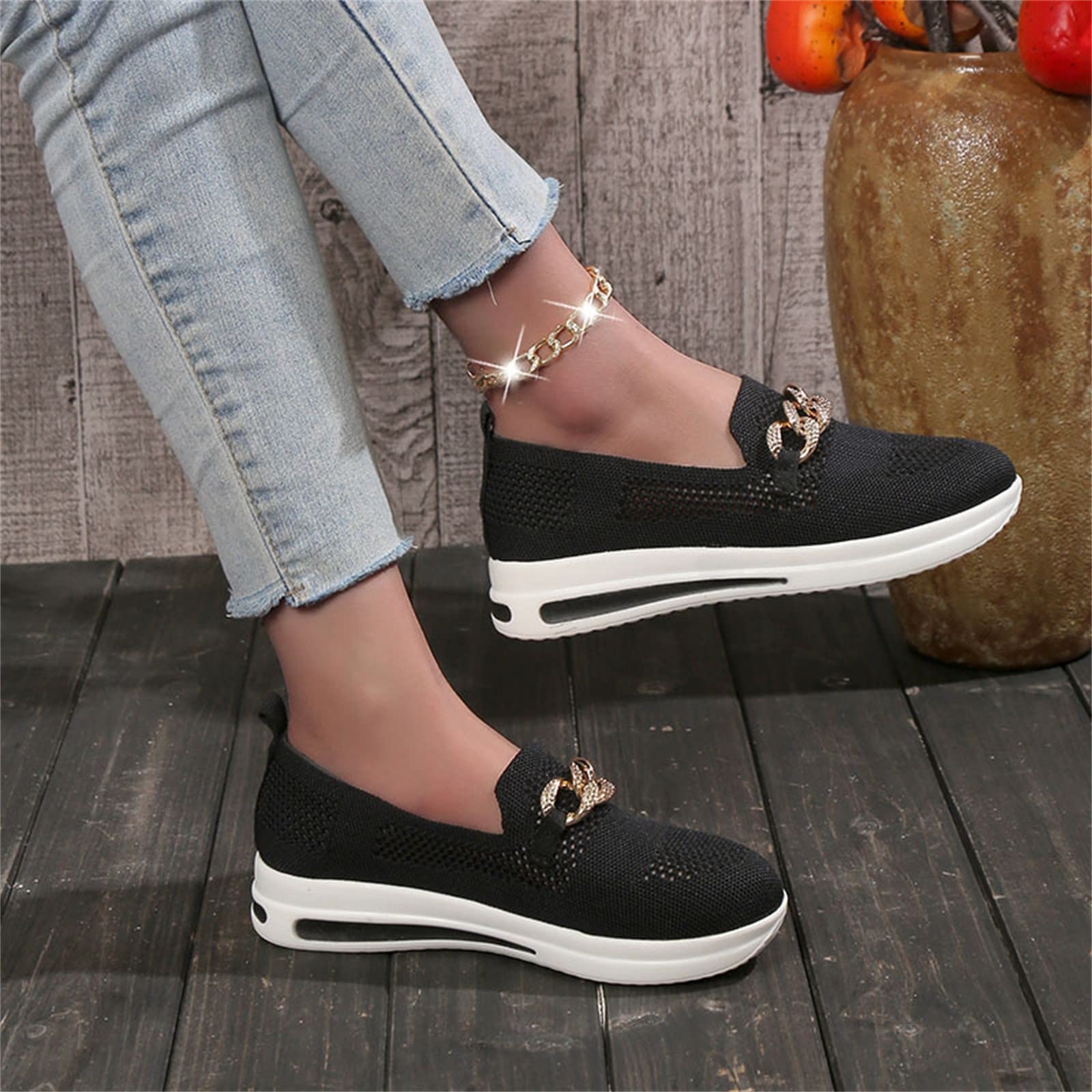 Women's Casual Sports Shoes - Breathable Mesh & Metal Chain Design, Thick Sole for Comfort, Arch Support Water Shoes | Perfect for Running, Gym Workouts & Outdoor Activities