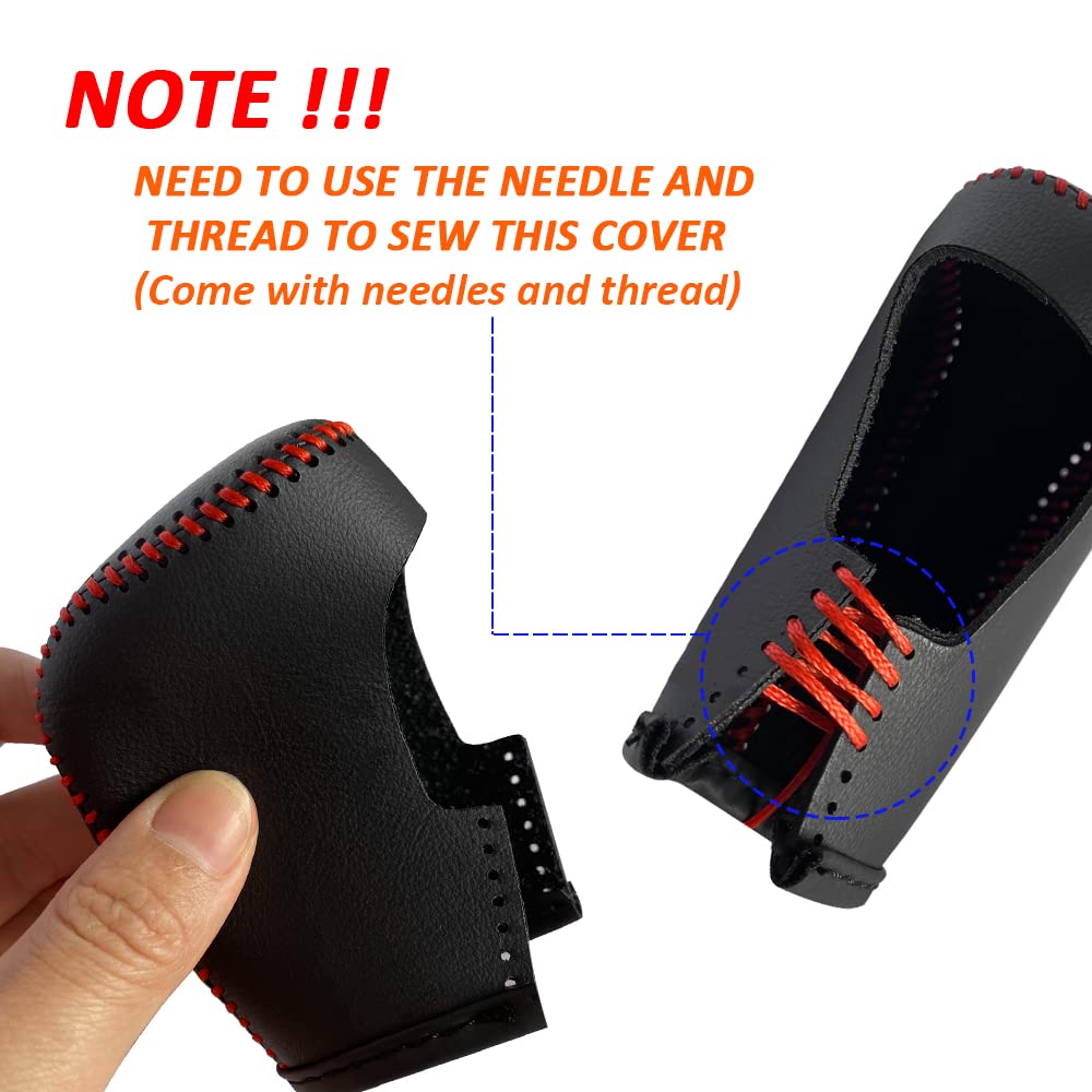 Premium Leather Gear Shift Knob Cover for Honda HRV/CRV 2023, Accord 2018-2023 & Civic 2022+ - Black with Red Stitches - Durable Shifter Protector & Interior Upgrade - Perfect for Daily Driving & Car Enthusiasts
