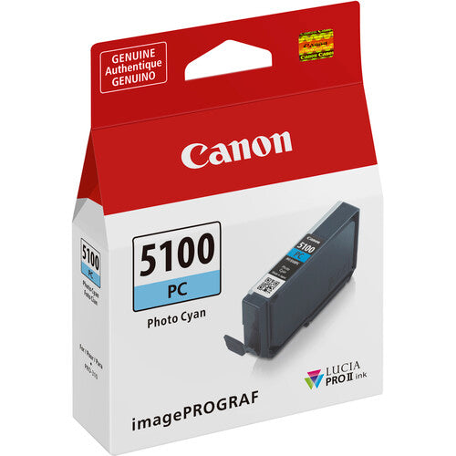 Canon PFI 5100 PC (Photo Cyan) Lucia PRO II Ink Tank for PRO 310 (14.4ml) - High-Quality Photo Printing Ink for Professional Photographers & Graphic Designers - Ideal for Photo Studios, Art Prints & Business Documents