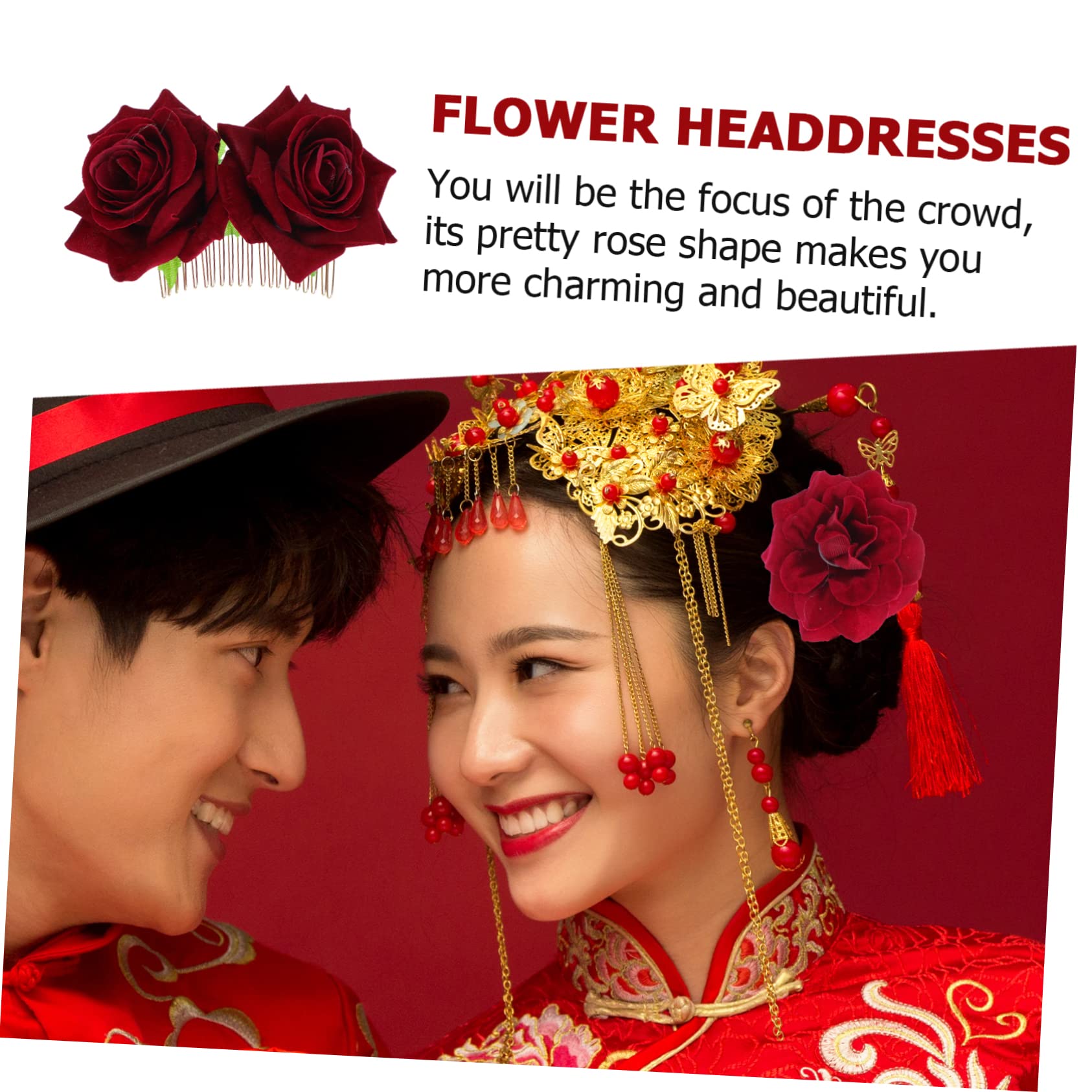 ABOOFAN Elegant Rose Hair Clip Set - High-Quality Simulated Flower Brooch & Comb for Weddings, Prom, Parties | Unique Headdress for Special Occasions & Formal Events