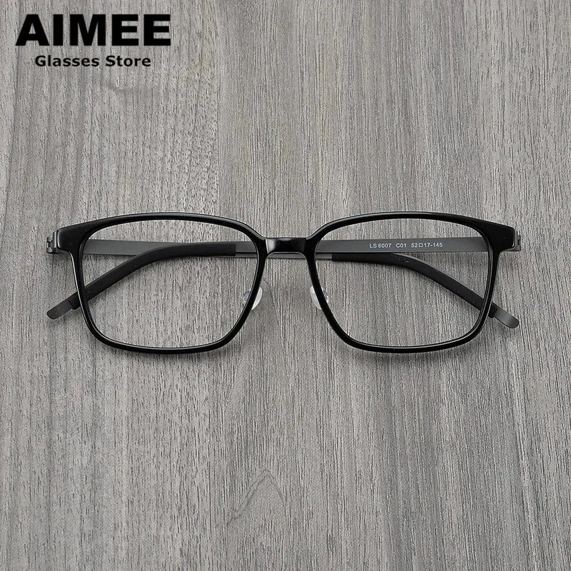 Unisex Full Rim Square Screwless Titanium Acetate Eyeglasses Frame 6007 - Lightweight Durable Glasses for Work, Reading & Everyday Wear
