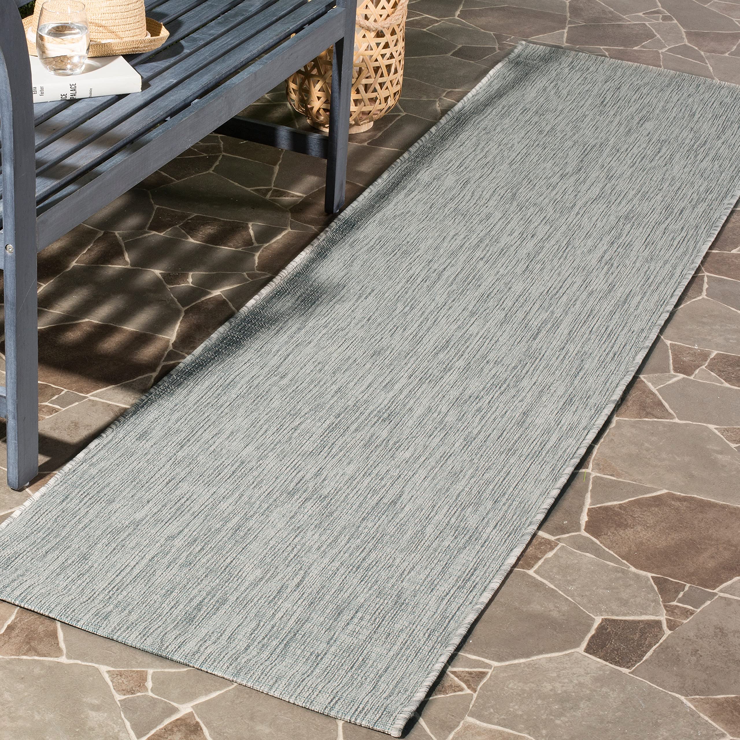 SAFAVIEH Courtyard Collection 9' x 12' Grey & Turquoise Indoor/Outdoor Area Rug - Non-Shedding, Easy Care, Washable - Perfect for Living Room, Bedroom, Patio, Backyard & Mudroom (CY8576-37111)