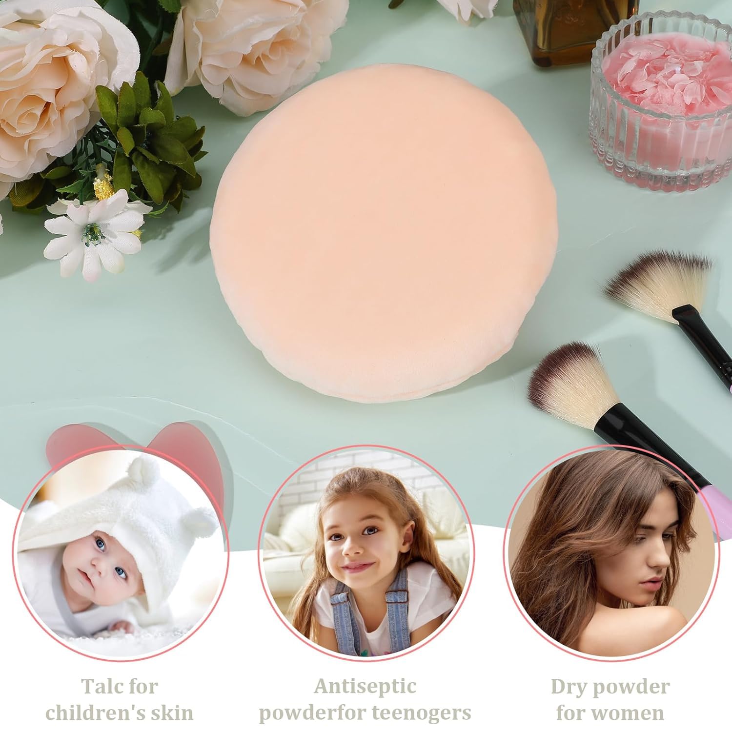 2.4 Inch Ultra Soft Washable Reusable Makeup Sponge - Velour Loose Powder Puff for Face & Body, Wet & Dry Makeup Tool (2 Pack) - Perfect for Foundation, Concealer & Setting Powder Application