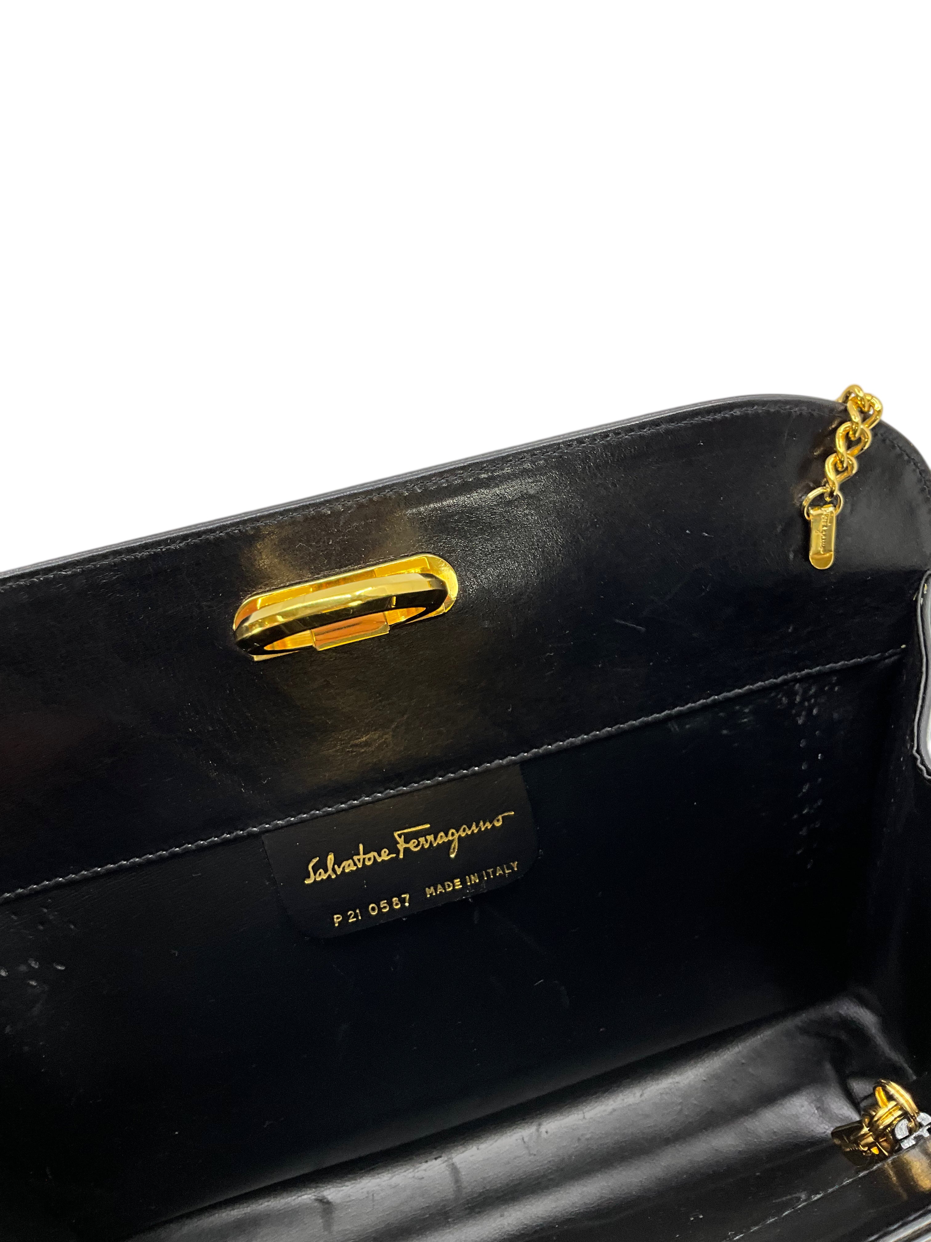 Salvatore Ferragamo Genuine Leather Gancini Chain Link Shoulder Bag for Women - Luxury Designer Handbag for Work, Travel & Evening Events
