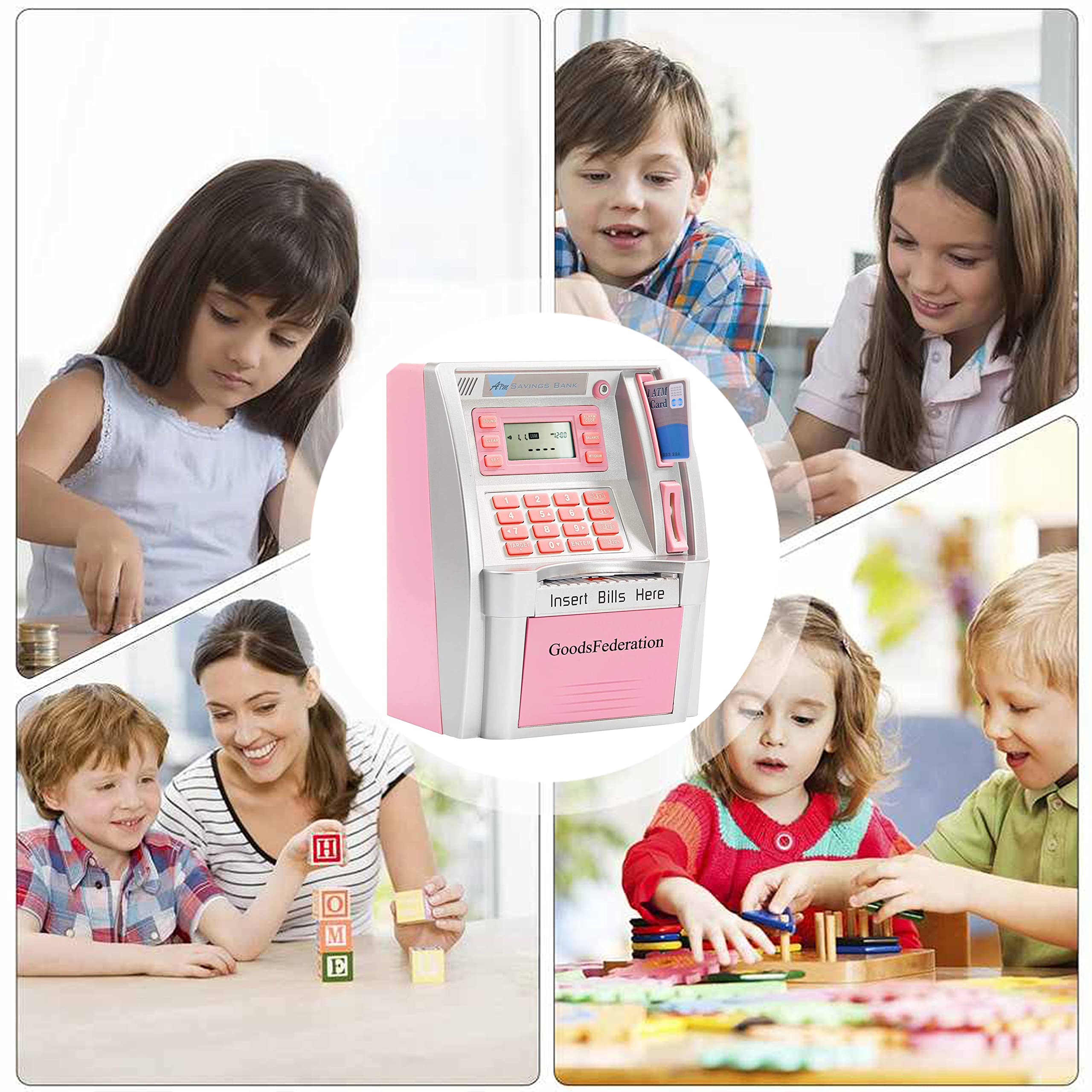 2024 Upgraded ATM Piggy Bank for Kids & Adults - Electronic Savings Safe with Debit Card, Password Login, Bill Feeder, Coin Recognition, Savings Goal Tracker & Balance Calculator - Perfect for Teaching Financial Literacy & Money Management (Pink)