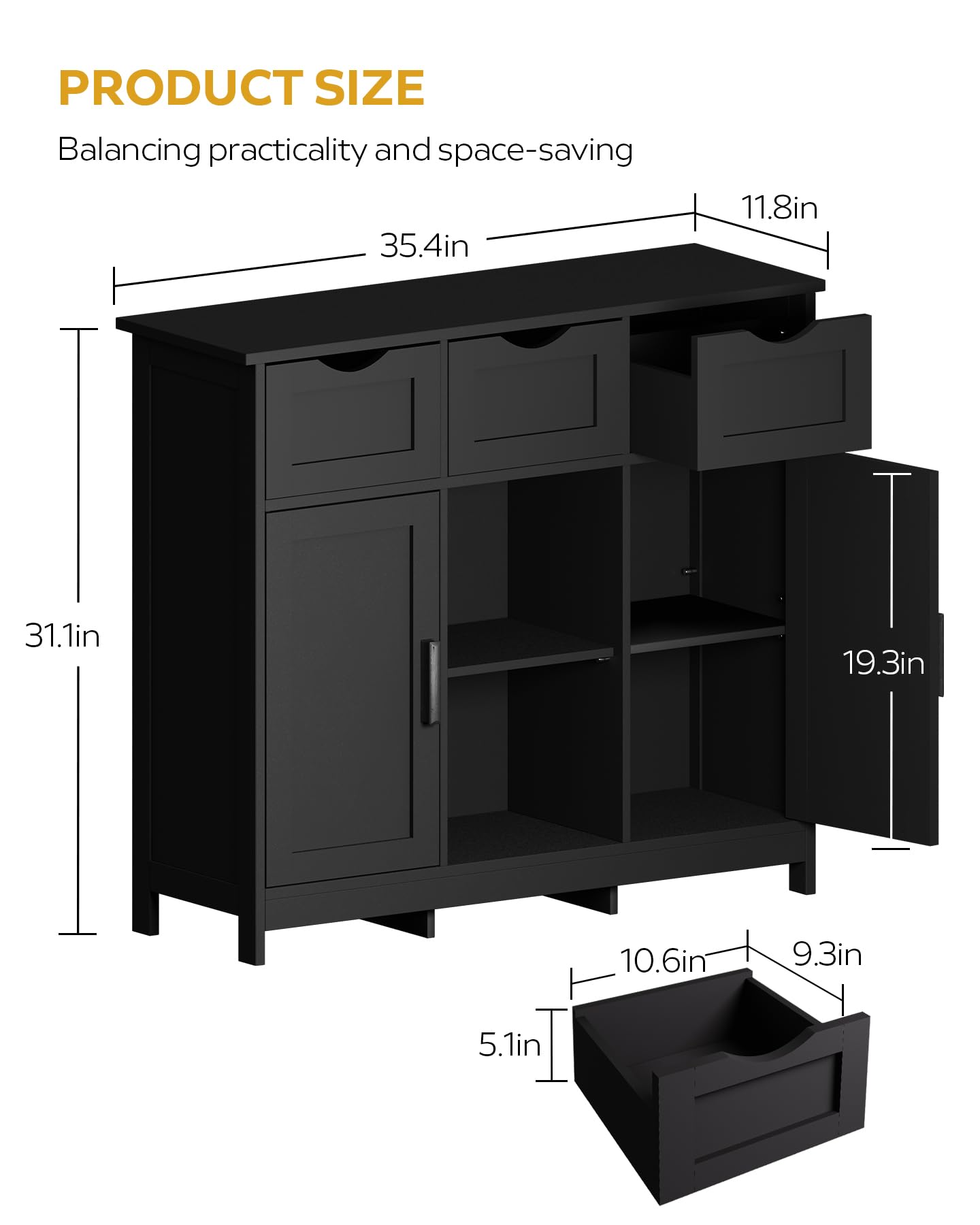 Wooden Storage Cabinet with Drawers & Shelves - Living Room, Bedroom Decor