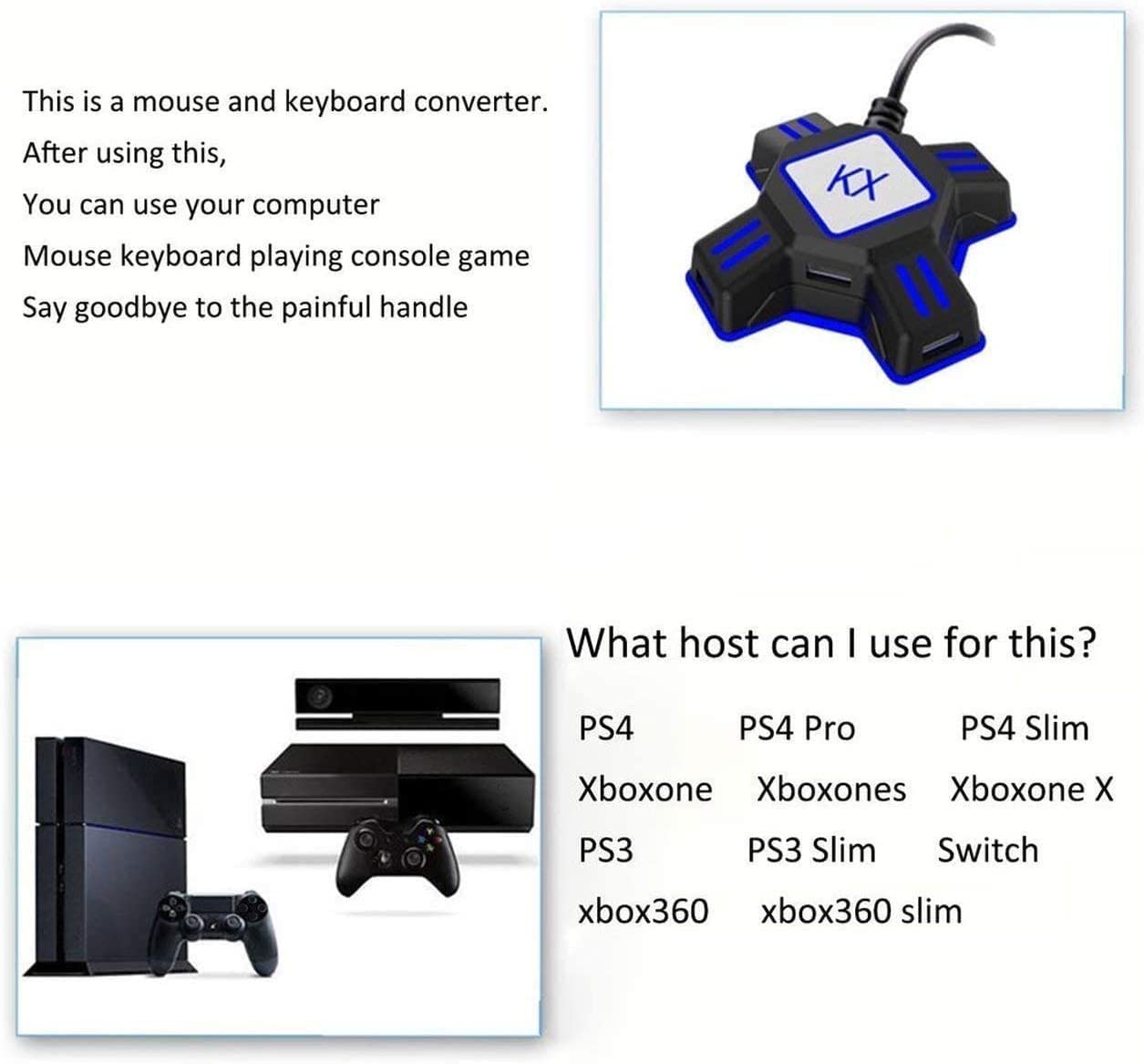 Sehawei USB 2.0 Mouse & Keyboard to Game Controller Adapter - Compatible with PS4, Xbox One, Nintendo Switch & PS3 - Perfect for Gaming, Office Work & Remote Desktop Control