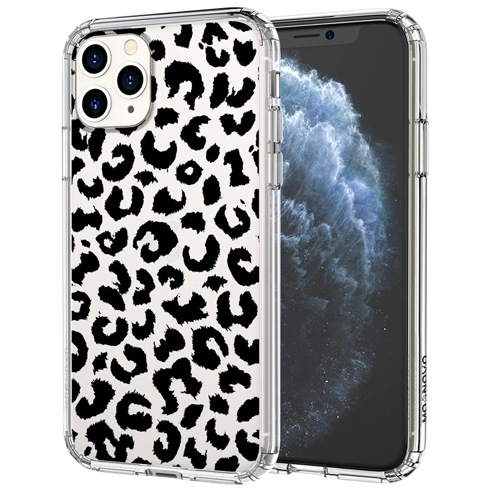 MOSNOVO iPhone 11 Pro Max Case - Clear Black Leopard Print TPU Bumper & Hard Back Cover | Protective Phone Case for Women | Fashion Accessory for Daily Use, Work & Travel