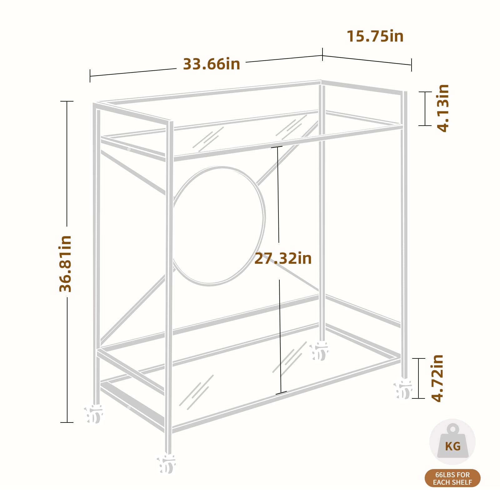 Palama Gold Bar Cart for Home - Easy Assembly with Only 4 Screws, 2-Tier Rolling Snack Cart with Tempered Glass Shelves & Lockable Wheels | Perfect for Living Room, Kitchen, or Party Serving