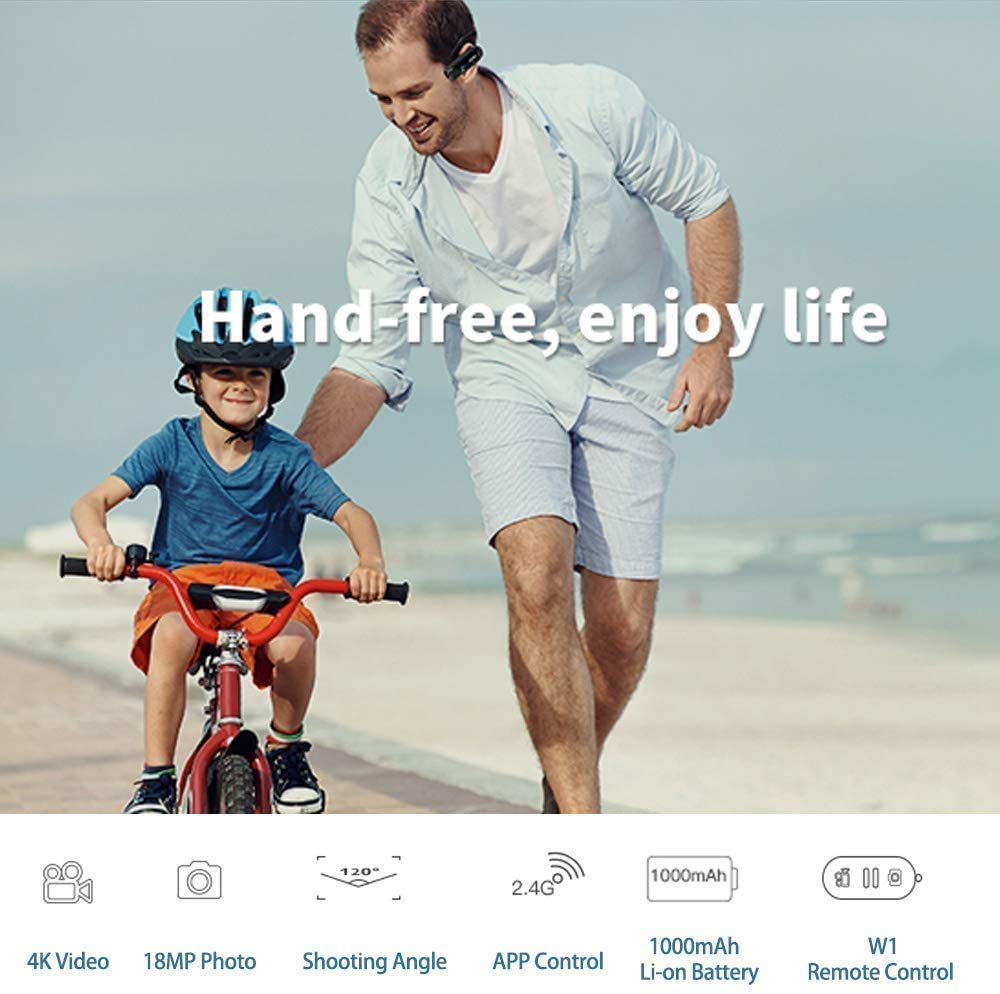ORDRO EP6 4K Wearable Head Mounted Camera - FHD 1080P 60FPS WiFi Vlogging Camera with 32GB Card - Hands-Free Webcam for Action Sports, Travel Vlogging & Live Streaming