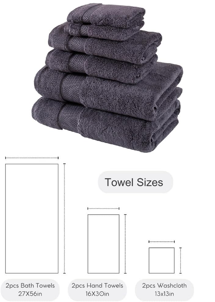 Premium BAGNO MILANO Turkish Cotton Bath Towels Set - Ultra Soft, Plush & Quick Dry - Luxury Made in Turkey (6-Piece Set, Charcoal) - Perfect for Spa, Beach & Bathroom Use