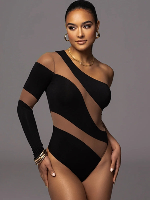 ZASUWA Women's Contrast Color Mesh Bodysuit - Sexy Lingerie for Women, Stretchy Bodycon Outfit for Nightclub, Party & Date Night