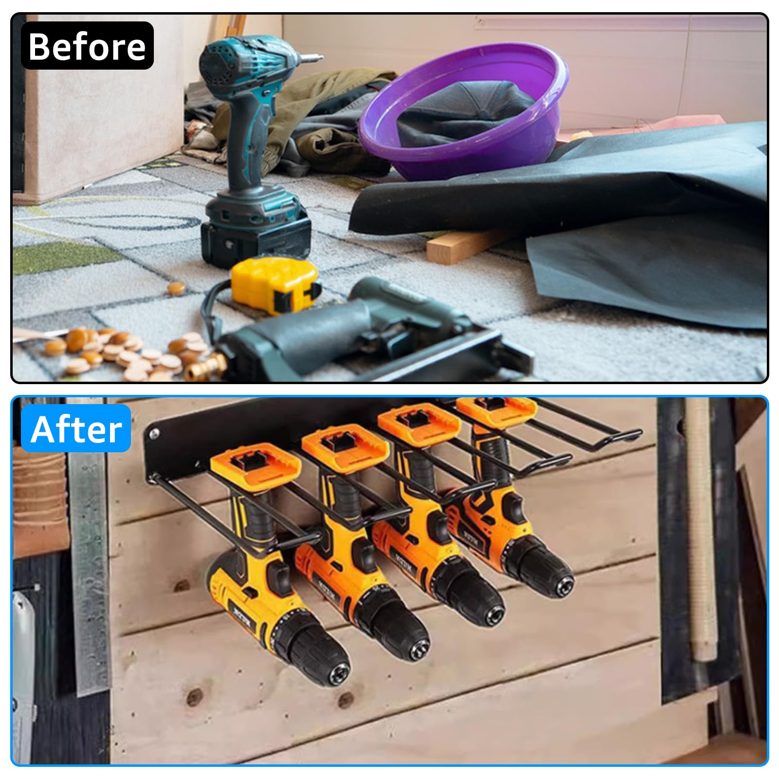 ZOFUN Wall Mounted Power Tool Organizer - 4 Slot Heavy Duty Garage & Workshop Storage Rack for Drills, Saws & More - Perfect for DIY Projects, Home Improvement & Professional Workspaces