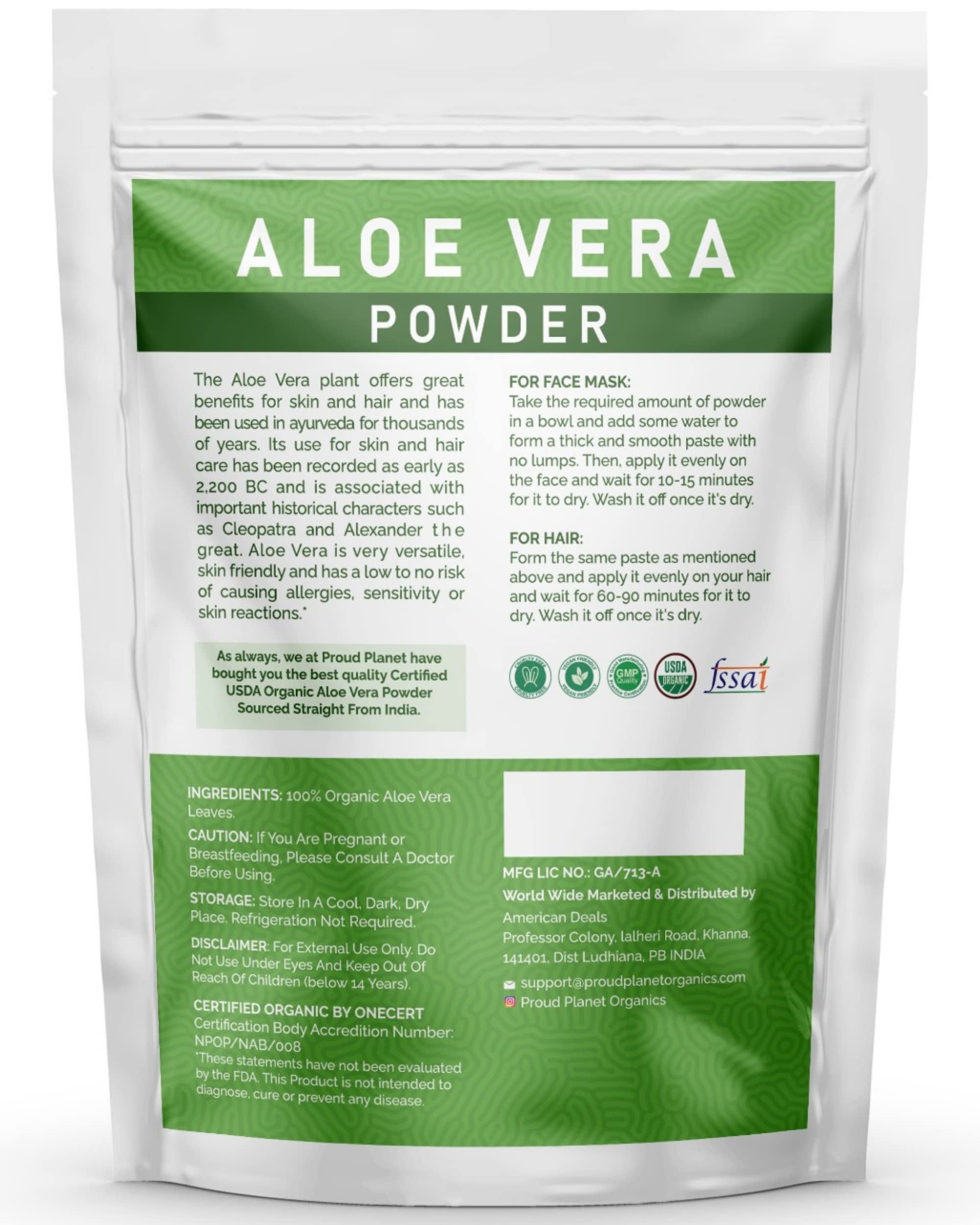 Organic Aloe Vera Powder for Hair & Face | USDA Certified Aloe Barbadensis Extract | 1 Pound (16 oz) | Skin Care, Hair Growth & DIY Beauty Recipes