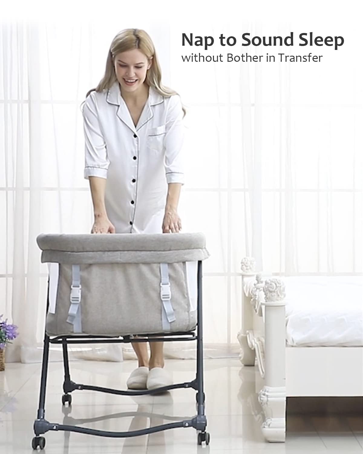 UBRAVOO Portable Travel Baby Crib with Mattress - Foldable Lightweight Cot with Silent Wheels, Carry Bag & Mosquito Net - Convertible Rocking Bedside Bassinet for Newborns & Toddlers (XYT-001) - Perfect for Travel, Nursery, Co-Sleeping & Outdoor Adventures