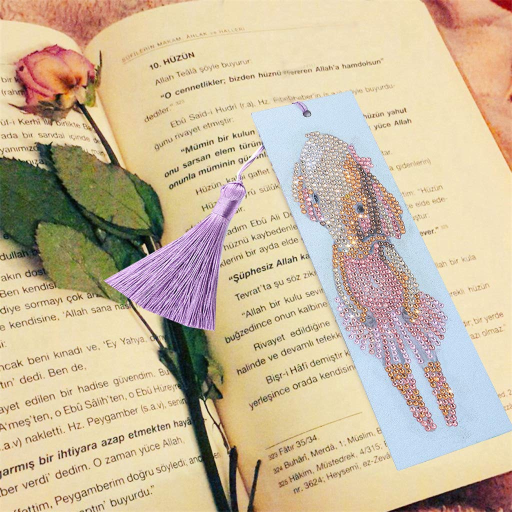 5D Diamond Painting Bookmarks Kit - DIY Rhinestone Mosaic Bookmark with Leather Tassel for Adults & Kids (Horse & Elephant Design) - Perfect for Reading, Gifts, and Craft Projects