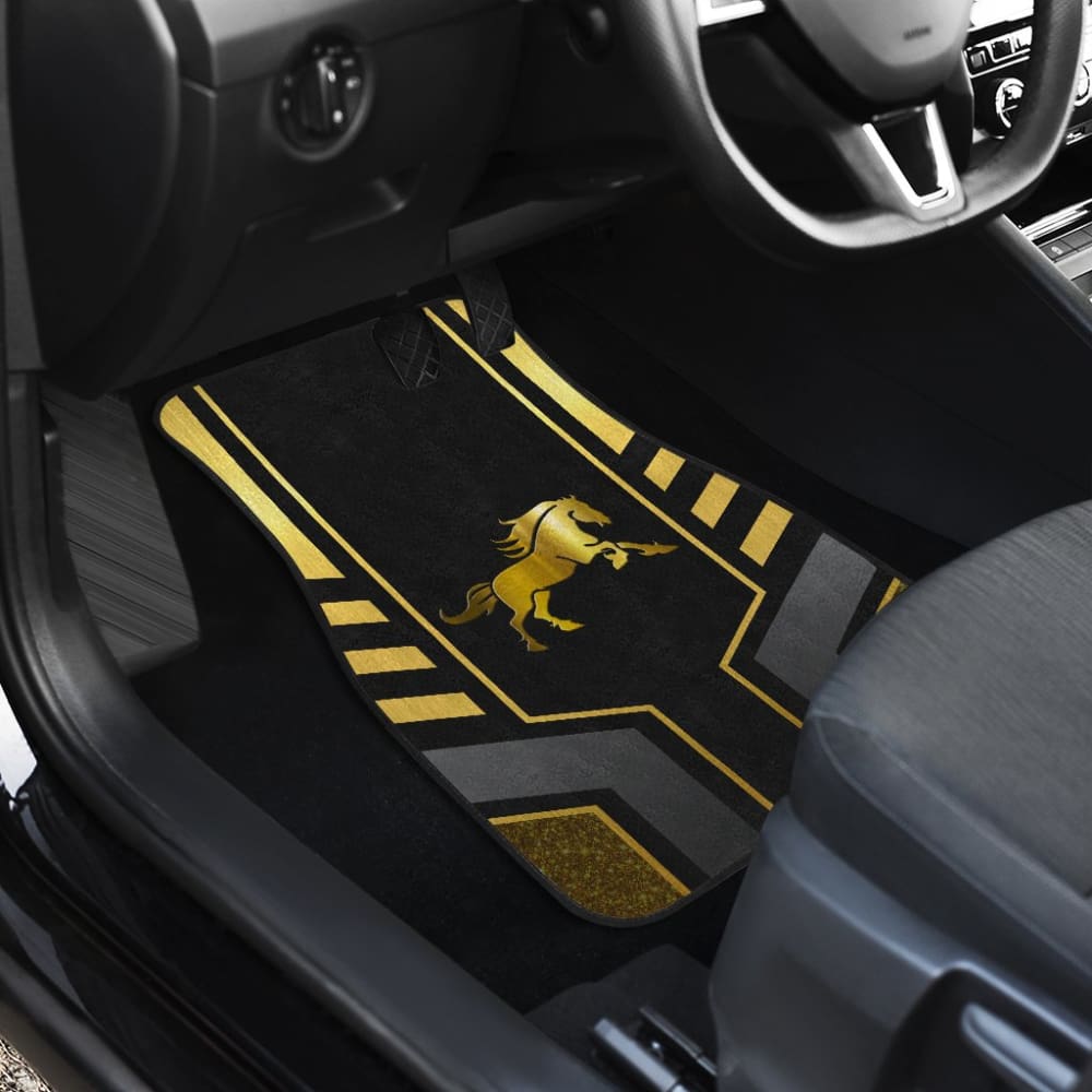 Premium Custom Mustang Horse Printed Car Floor Mats - Yellow & Black Metallic Style | All-Weather Protection for Mustang Models | Perfect for Daily Driving & Car Shows