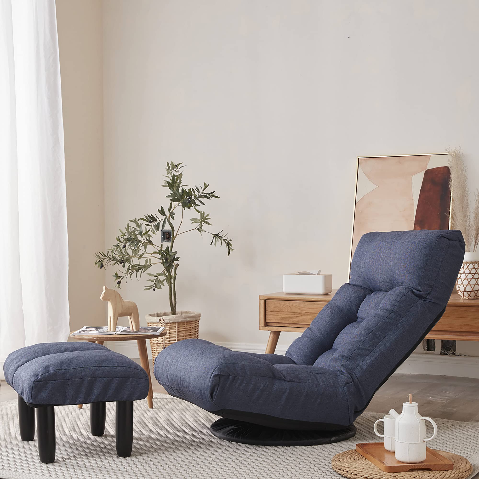 **Adjustable Floor Recliner Chair - Japanese Style Tatami Sofa for Living Room, Bedroom, Balcony - Light Blue Lazy Chair for Relaxing, Reading & Lounging**