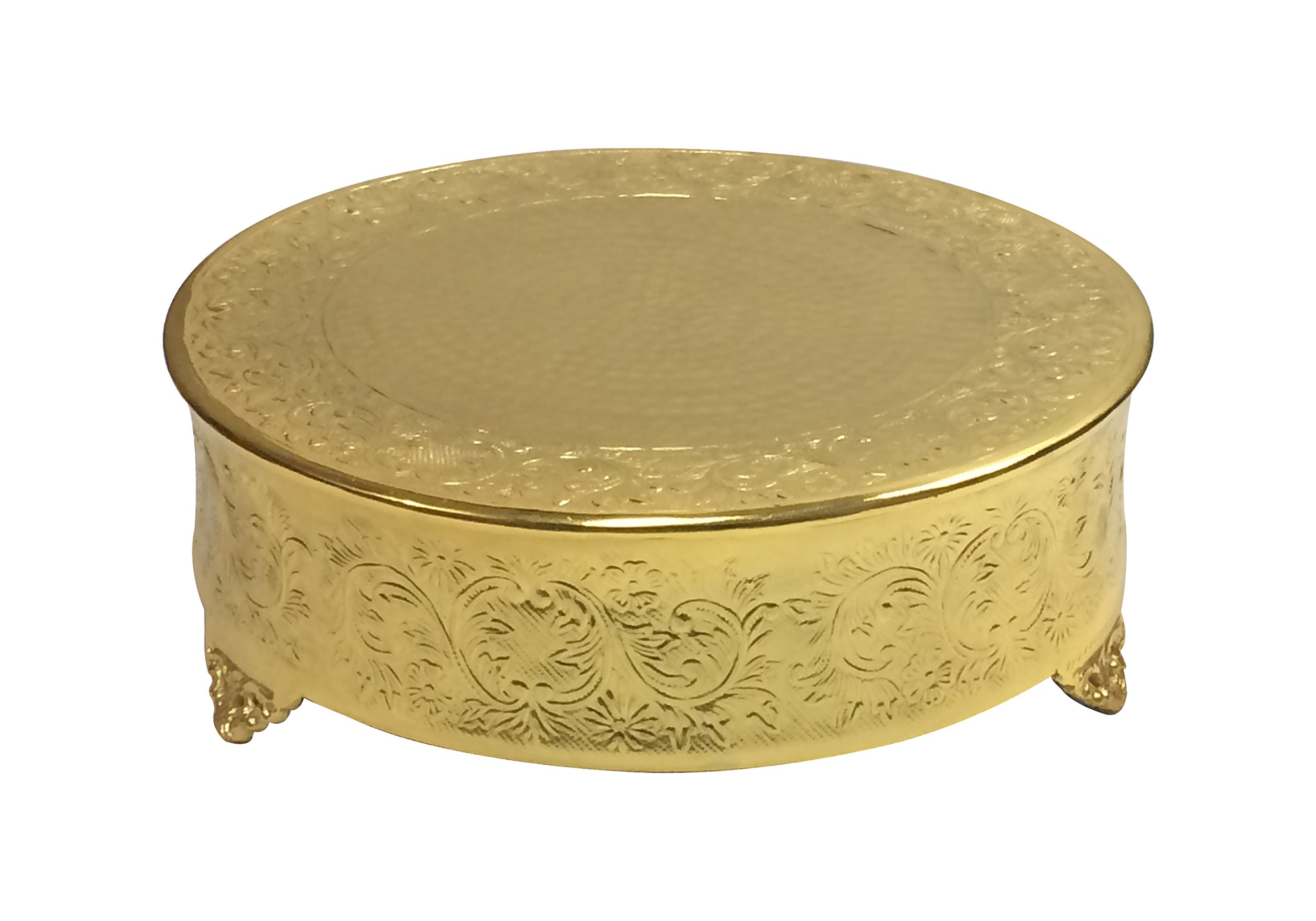 GiftBay 14 Inch Round Gold Wedding Cake Stand - Handcrafted Embossed Metal Tiered Dessert Display for Wedding, Anniversary & Special Events - Elegant Durable Cake Plate for Birthday Parties & Bridal Showers