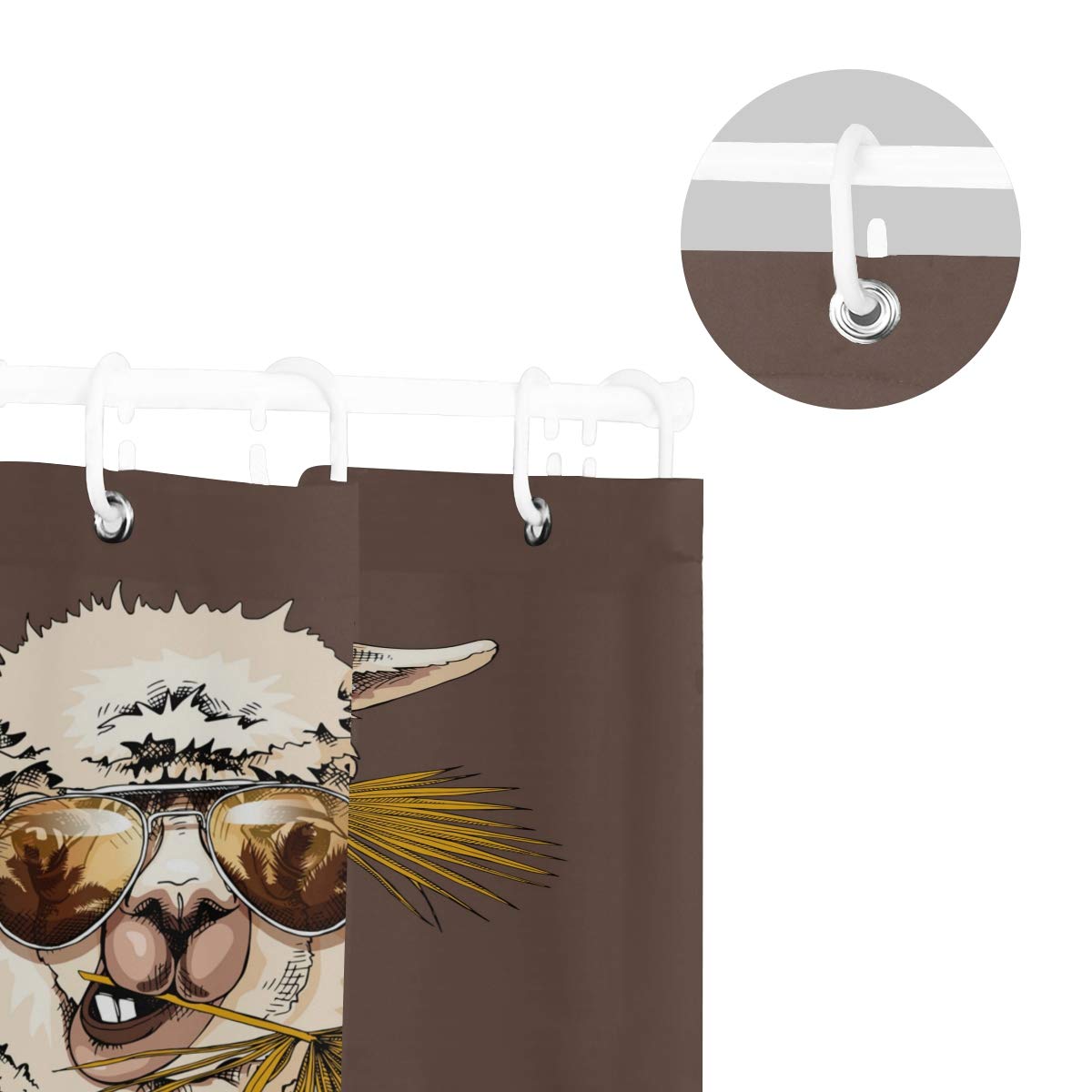 Funny Llama Portrait Sunglasses Hola Shower Curtain - Waterproof Polyester Fabric Bathroom Decor (72x72 Inch) with Hooks Included - Perfect for Bathroom, Dorm, RV & Kids Room Decor