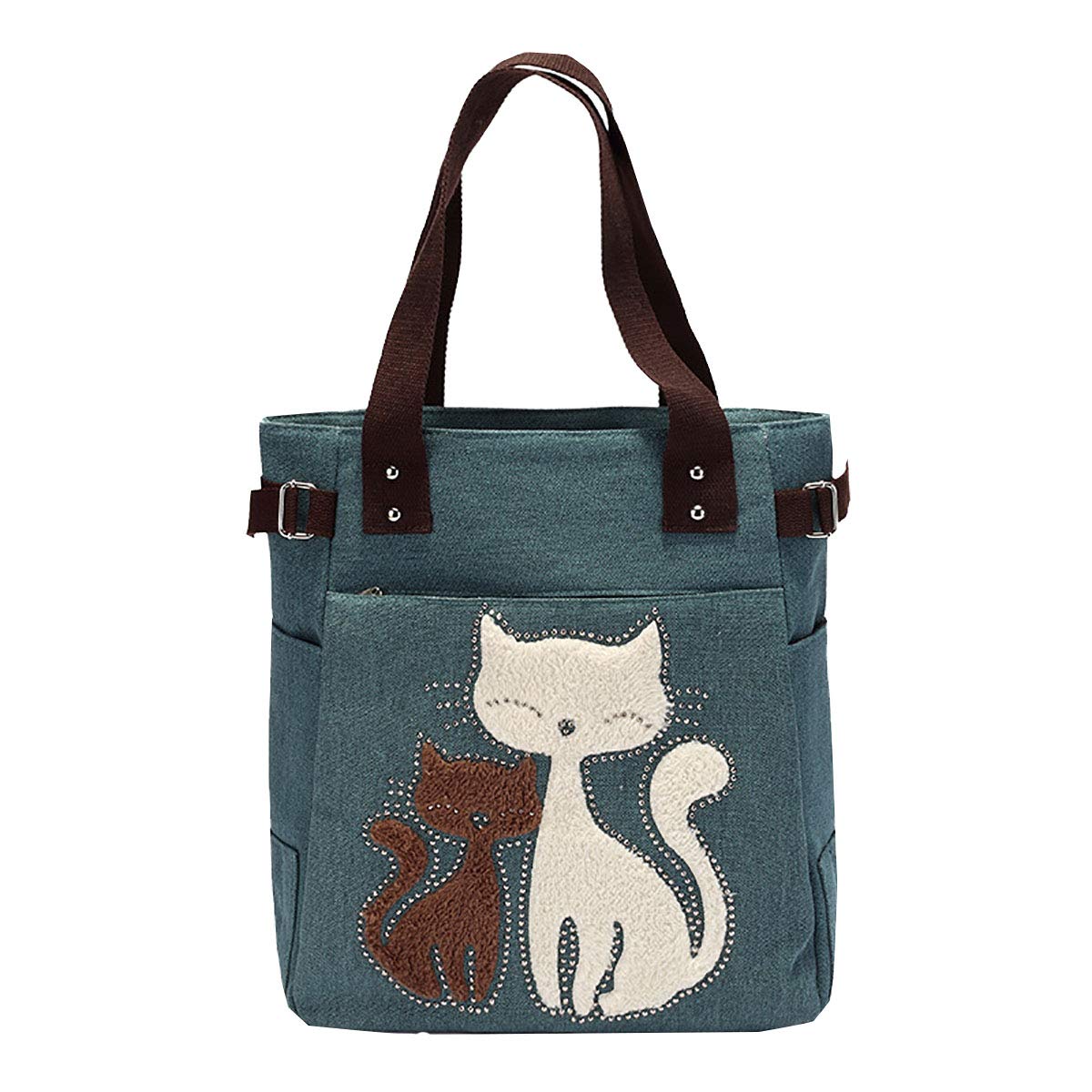 Stylish Multifunctional Cat Print Canvas Tote Bag with Zipper - Perfect for Lunch, Work, School & Shopping (Cute & Durable Shoulder Bag)