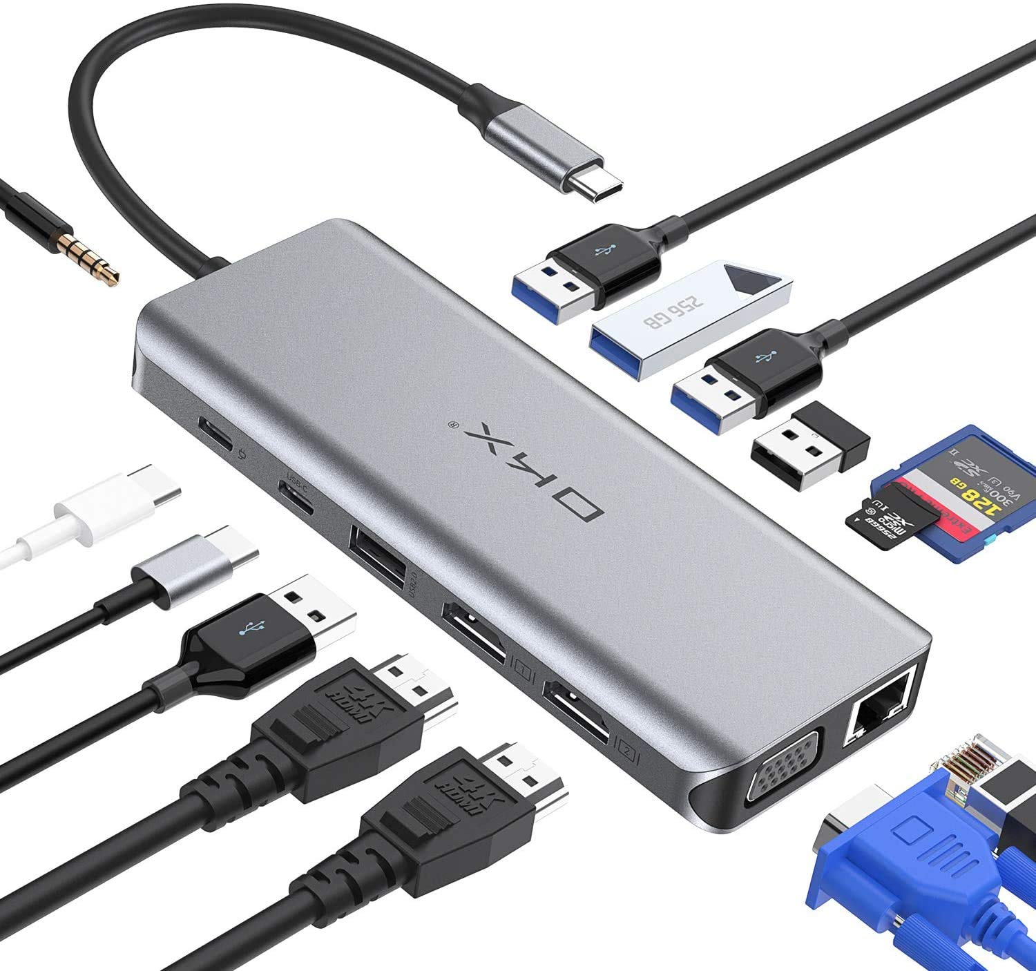 14-in-1 USB C Hub with Triple Display, 100W PD Charging & Card Reader for MacBook Pro - Home Office & Gaming
