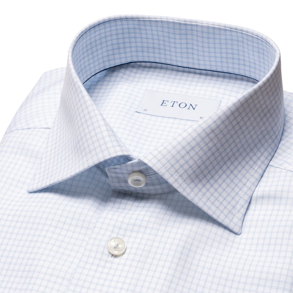 ETON Men's Check Cotton Tencel Dress Shirt - Single Cuff Contemporary Fit Light Blue - Perfect for Office Wear & Business Casual Outfits