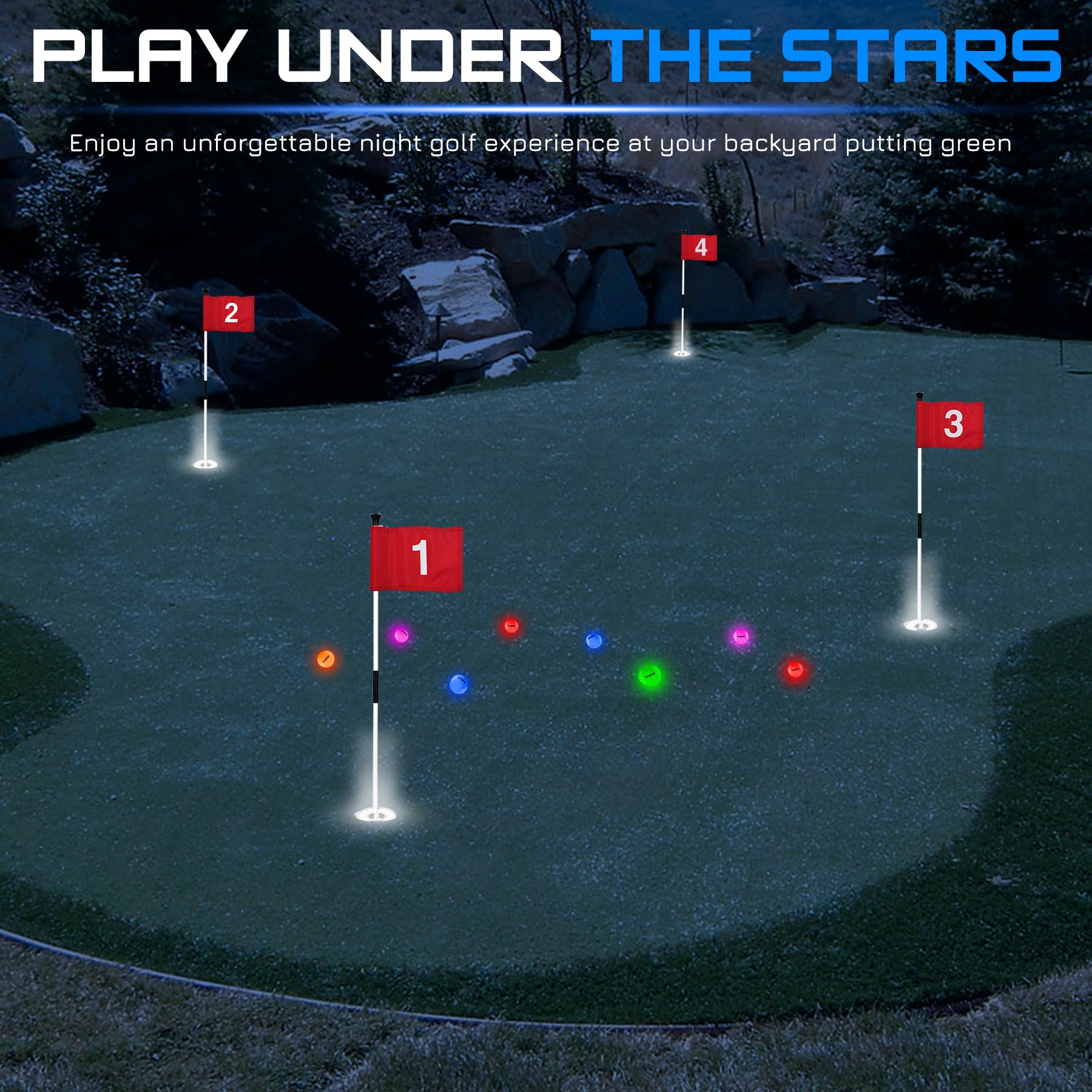 KINGTOP LED Golf Hole Light with Anti-Glare Lens - Battery Operated Glow in The Dark Putting Cup Lights for Night Golf, Backyard Practice, Indoor Putting Green & Golf Party Decorations | Perfect for Outdoor Nighttime Practice, Home Golf Simulator & Backyard Entertainment