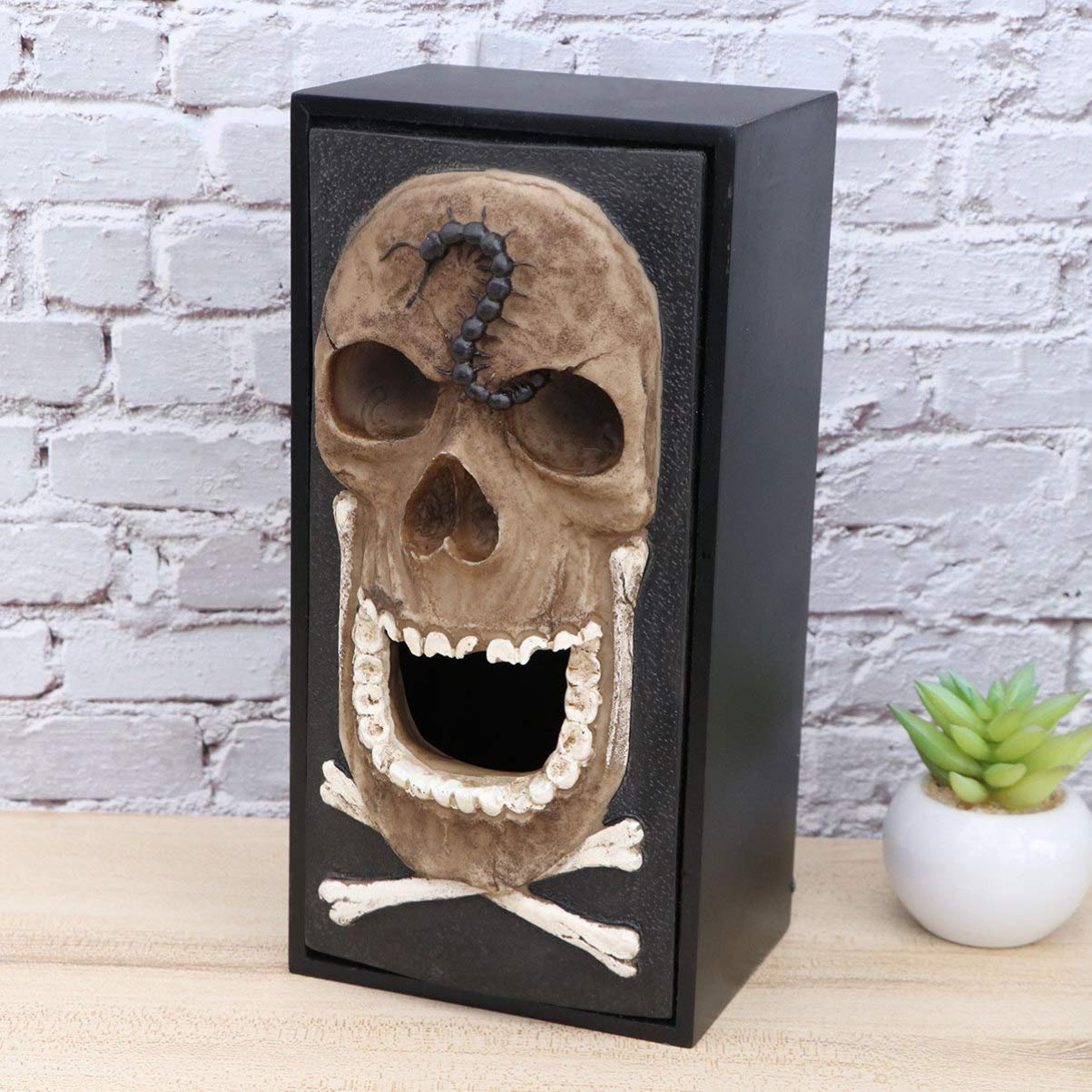 BESPORTBLE Skull Tissue Box Holder - Easter Island Inspired Paper Towel Dispenser for Bathroom & Home Decor - Perfect for Halloween, Gothic, and Themed Party Decorations