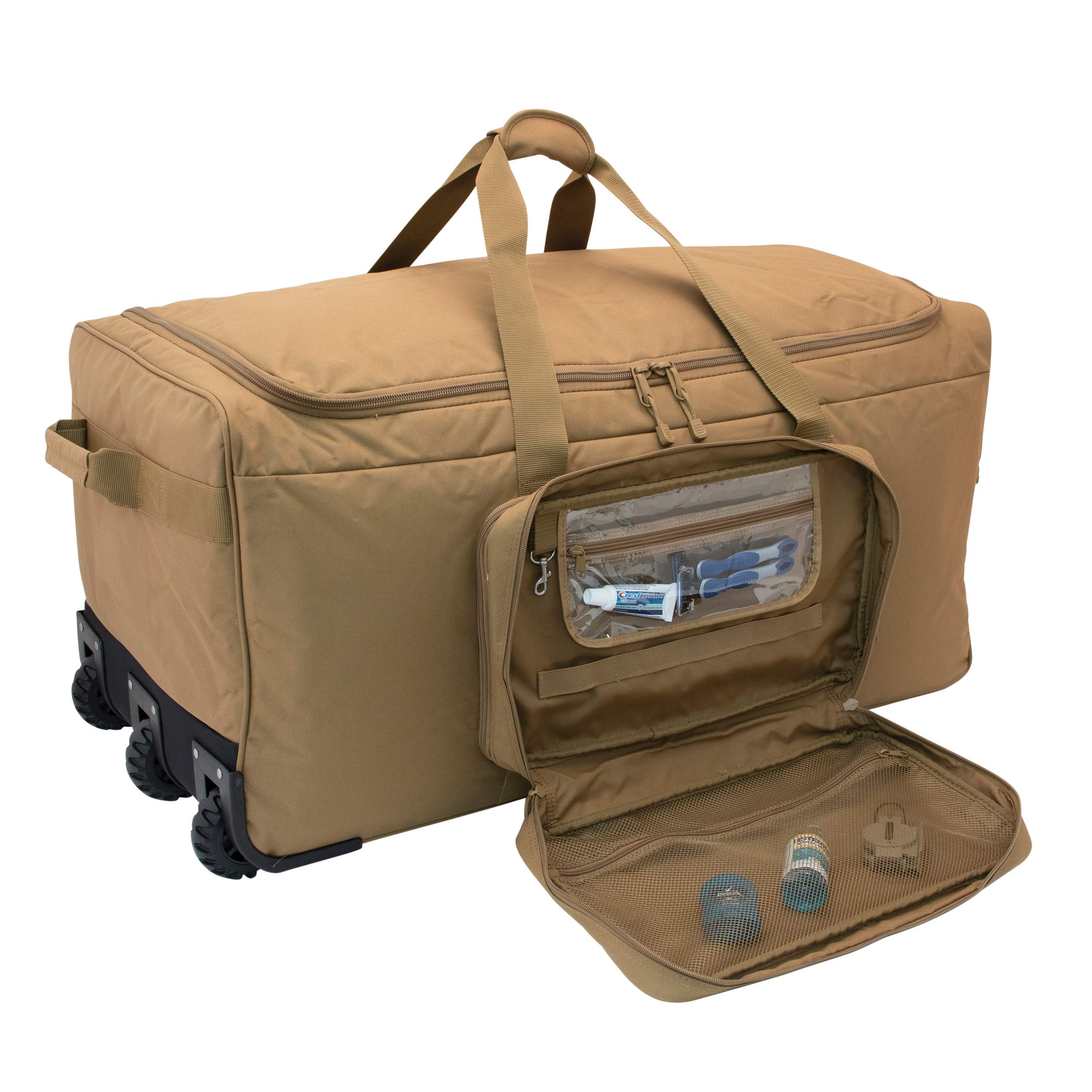Mercury Tactical Gear Monster™ Rolling Duffle Bag - Heavy Duty Wheeled Travel Duffel for Men & Women (Coyote) - Perfect for Military Deployment, Gym Gear & Airplane Luggage