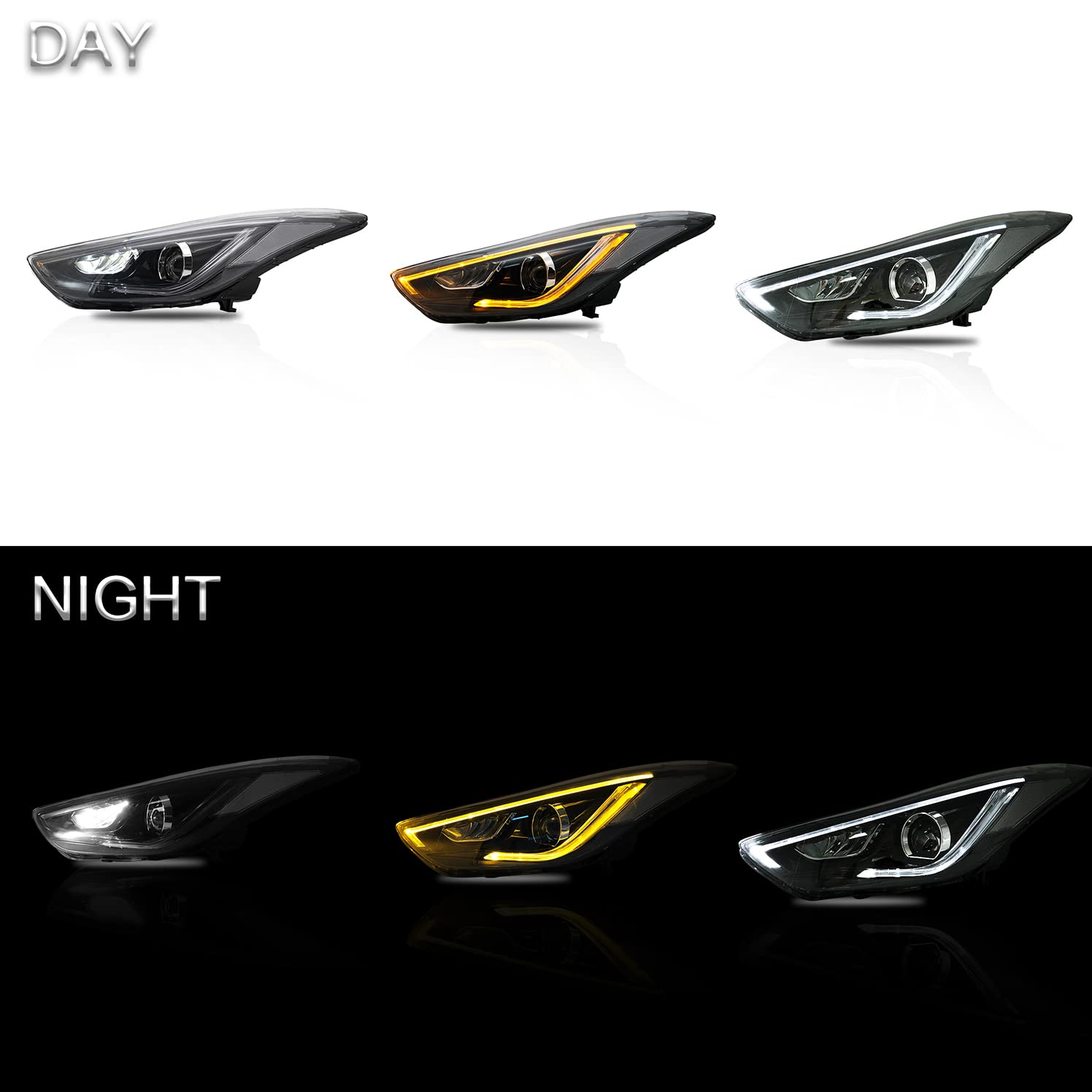 VLAND LED Headlights Assembly for Hyundai Elantra 2012-2015 & Elantra Coupe 2013-2014 - DRL, Turn Signal, Plug and Play Headlamps with Demon Eyes - Perfect for Night Driving and Car Customization