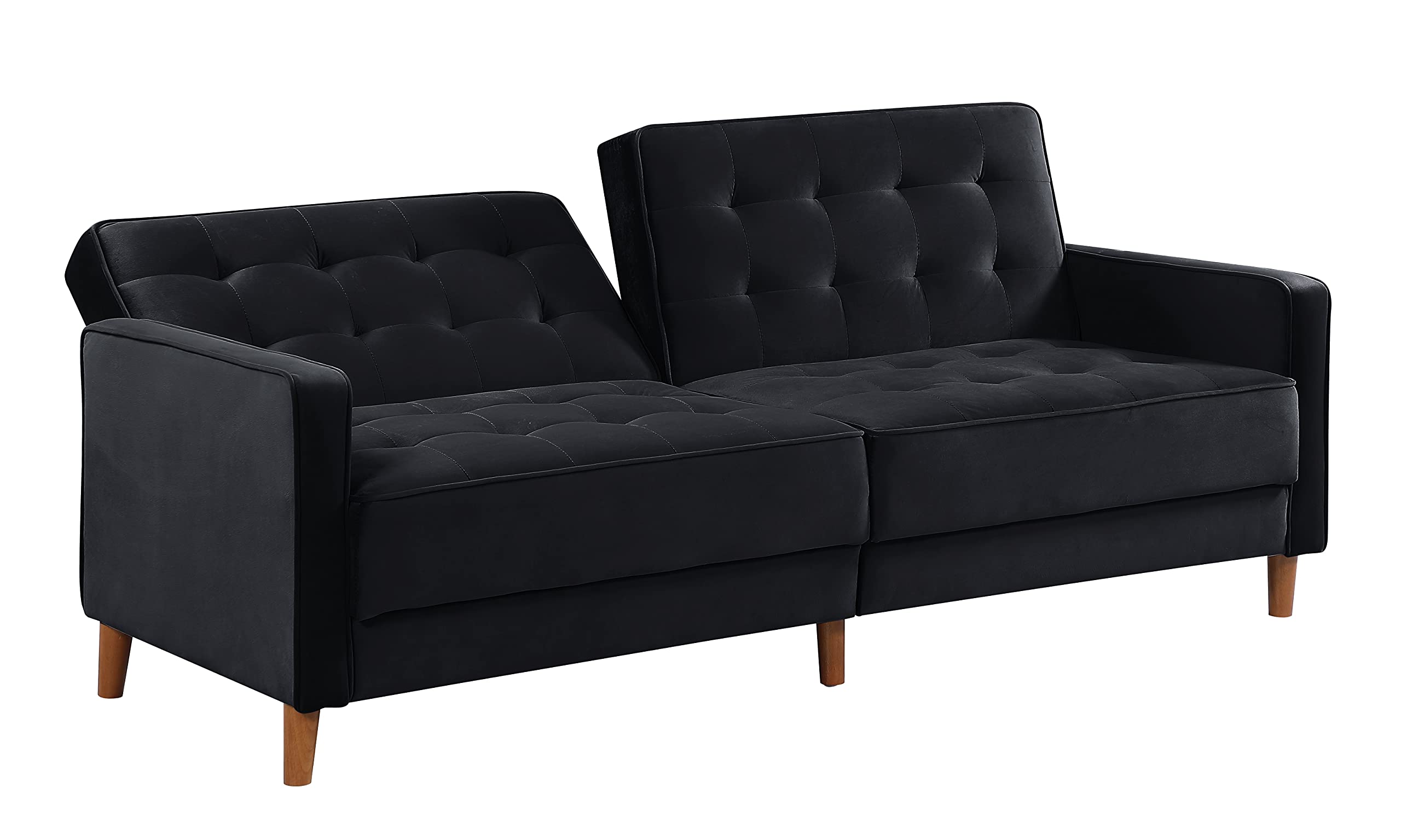 Velvet Sofa Bed - Convertible Mid Century Modern Sleeper Loveseat with Square Arms, Upholstered Recliner Couch for Small Spaces | Perfect for Home, Living Room, Studio Apartments & Guest Rooms (Black)