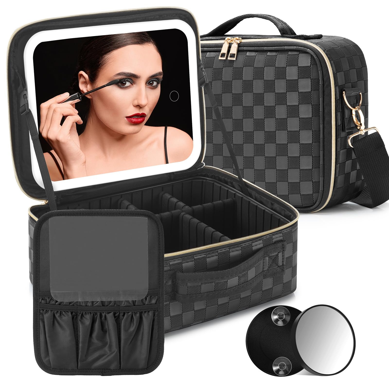 LED Mirror Makeup Bag - Rechargeable Travel Cosmetic Case for Women, Perfect for Travel & Home Use