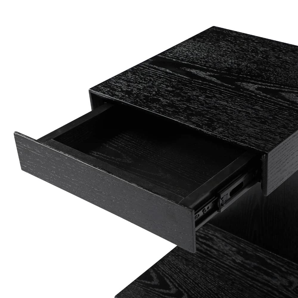 ZURI Cole Black Oak Side Table with Drawer - Nightstand, End Table, or Bedside Table for Living Room, Bedroom & Office